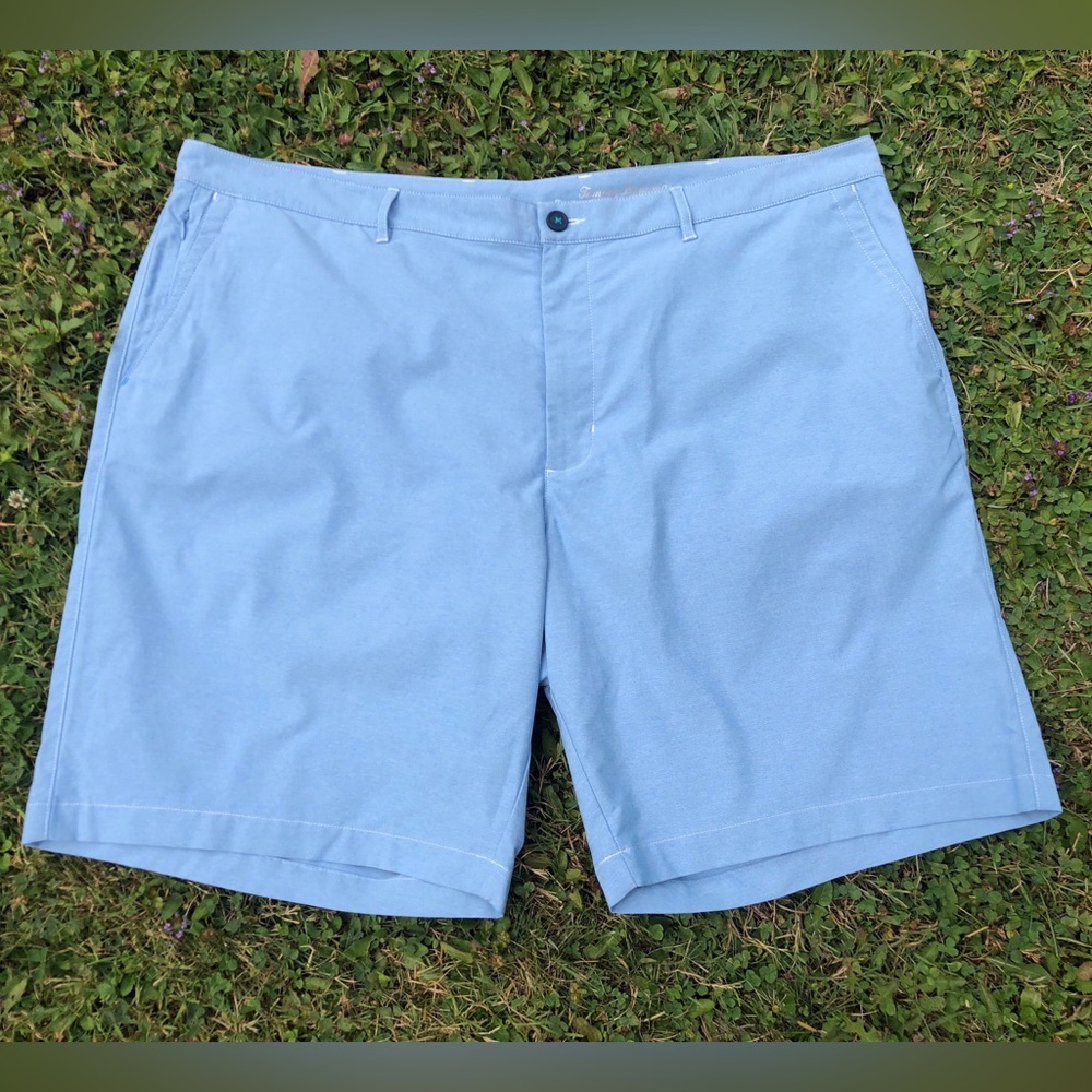 Tommy Bahama Men's 44 Blue Stretch Golf Shorts 9" Inseam Zip Pocket Casual